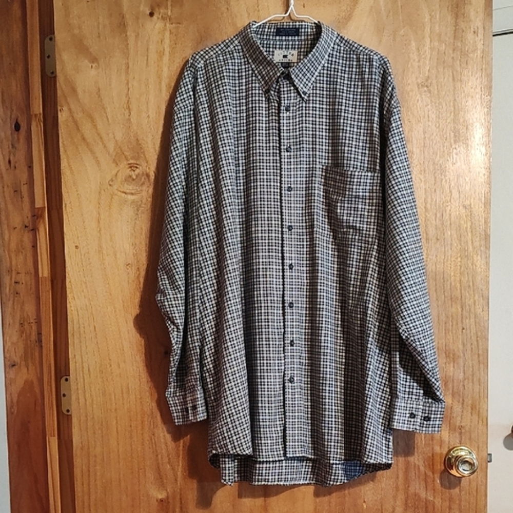 Cutter&Buck Mens Button Down Shirt Gray White Micro Plaid Cotton Big & Tall 2XT